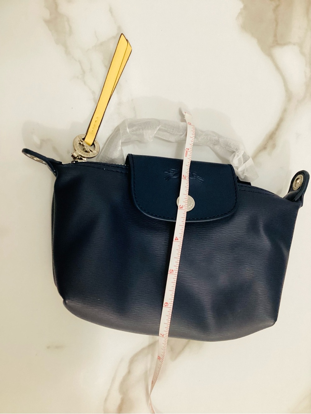 Longchamp Navy Crossbody Bag with Yellow Zip Pull Accent - Picture 10 of 10